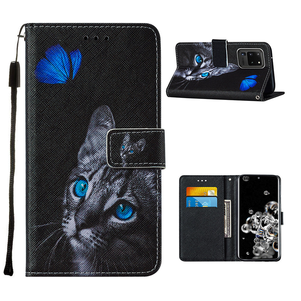 Pattern Printing Leather Phone Wallet Stand Protective Case for Samsung Galaxy S20 Ultra - Cat