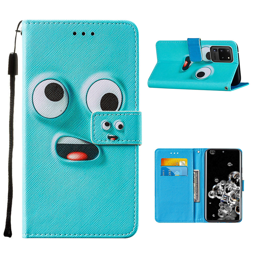 Pattern Printing Leather Phone Wallet Stand Protective Case for Samsung Galaxy S20 Ultra - Funny Face