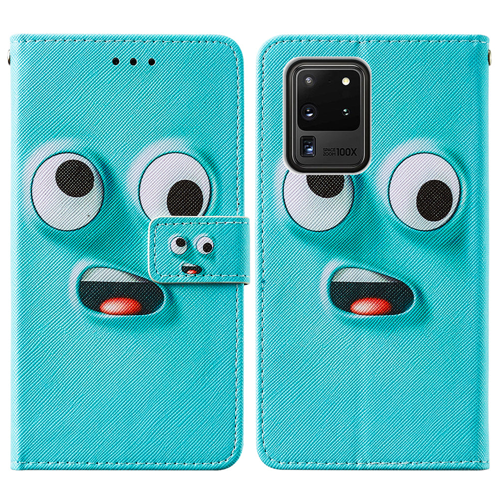 Pattern Printing Leather Phone Wallet Stand Protective Case for Samsung Galaxy S20 Ultra - Funny Face