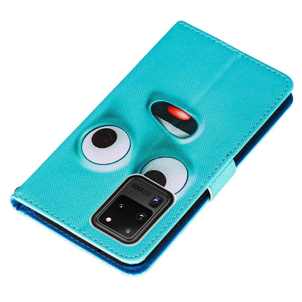 Pattern Printing Leather Phone Wallet Stand Protective Case for Samsung Galaxy S20 Ultra - Funny Face