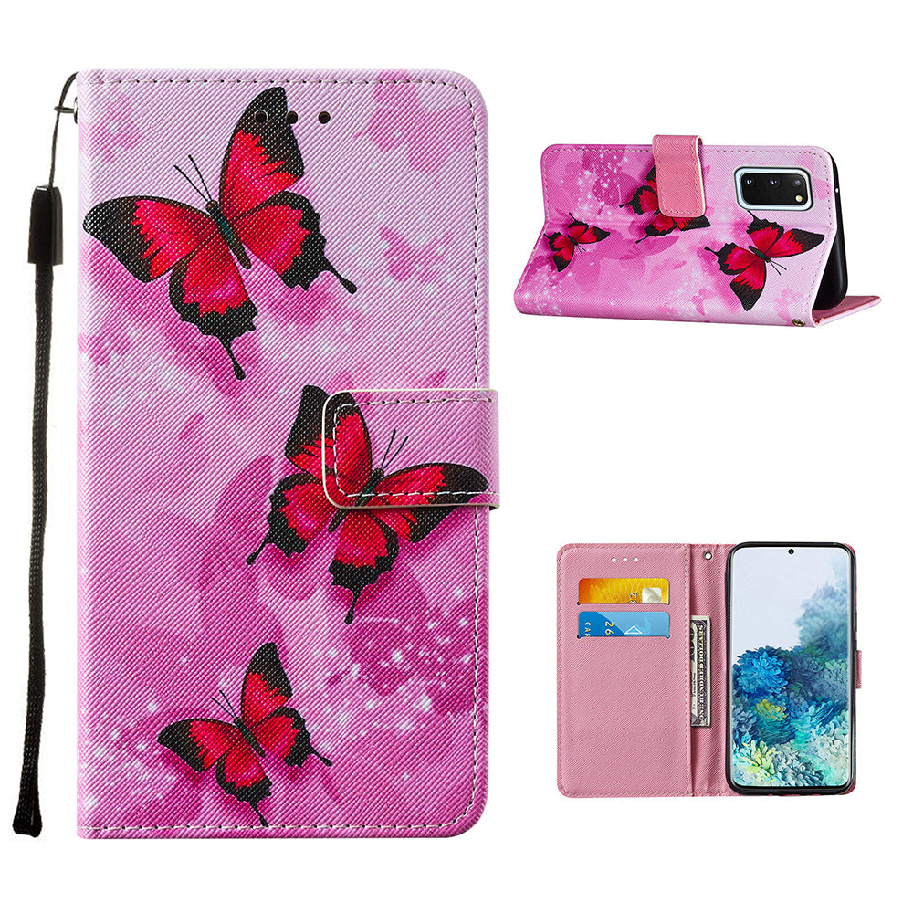 Pattern Printing Leather Phone Cover Case with Cards Slots for Samsung Galaxy S20 4G/S20 5G - Red Butterfly