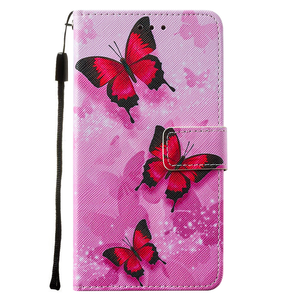 Pattern Printing Leather Phone Cover Case with Cards Slots for Samsung Galaxy S20 4G/S20 5G - Red Butterfly