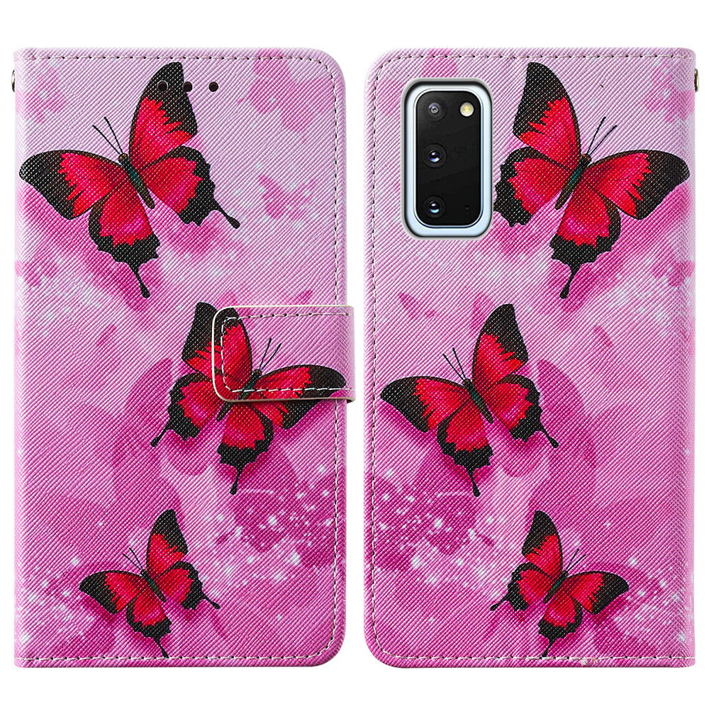 Pattern Printing Leather Phone Cover Case with Cards Slots for Samsung Galaxy S20 4G/S20 5G - Red Butterfly