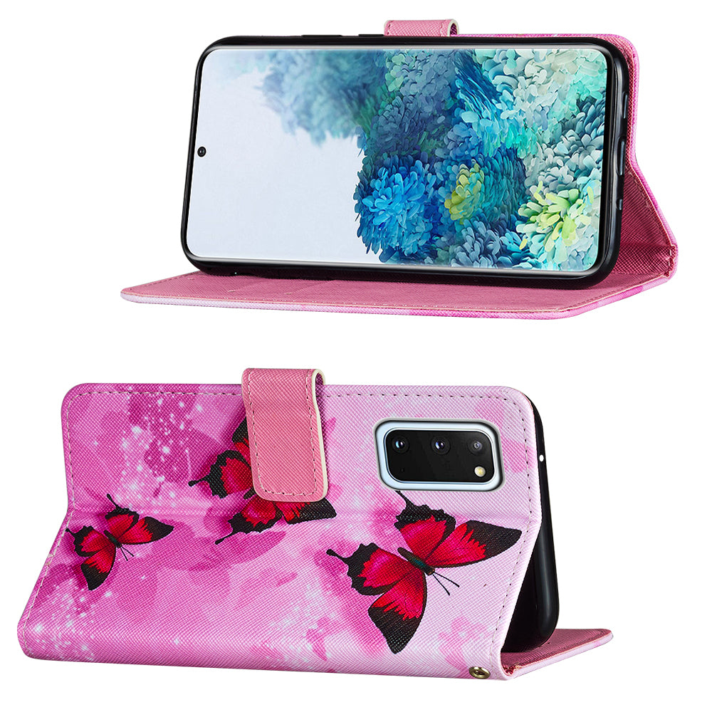 Pattern Printing Leather Phone Cover Case with Cards Slots for Samsung Galaxy S20 4G/S20 5G - Red Butterfly