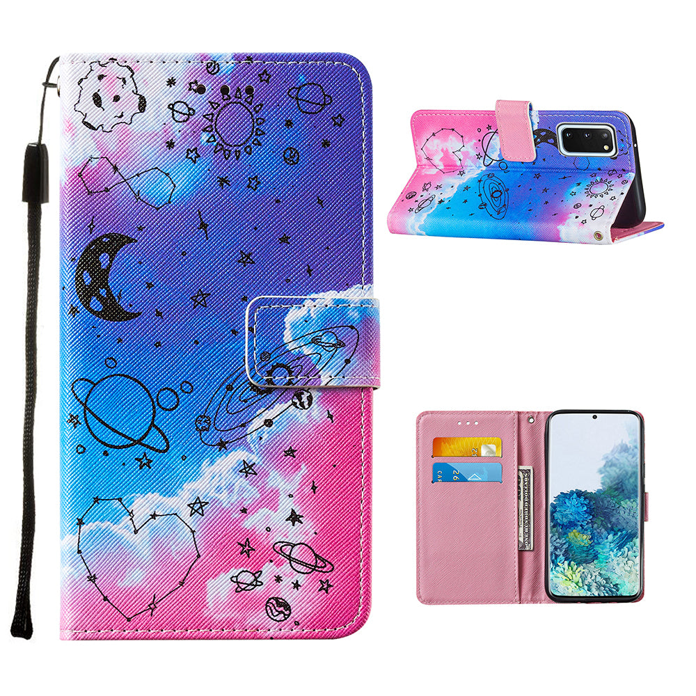 Pattern Printing Leather Phone Cover Case with Cards Slots for Samsung Galaxy S20 4G/S20 5G - Stars