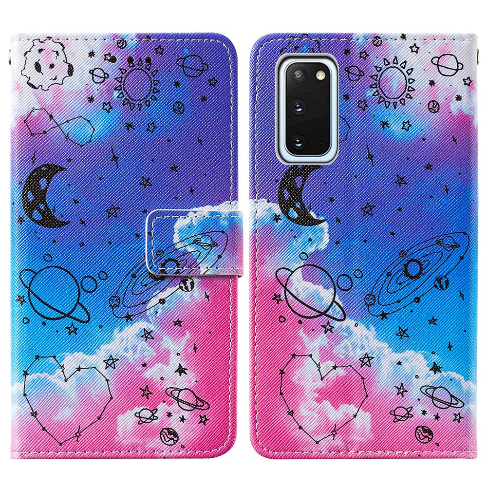 Pattern Printing Leather Phone Cover Case with Cards Slots for Samsung Galaxy S20 4G/S20 5G - Stars