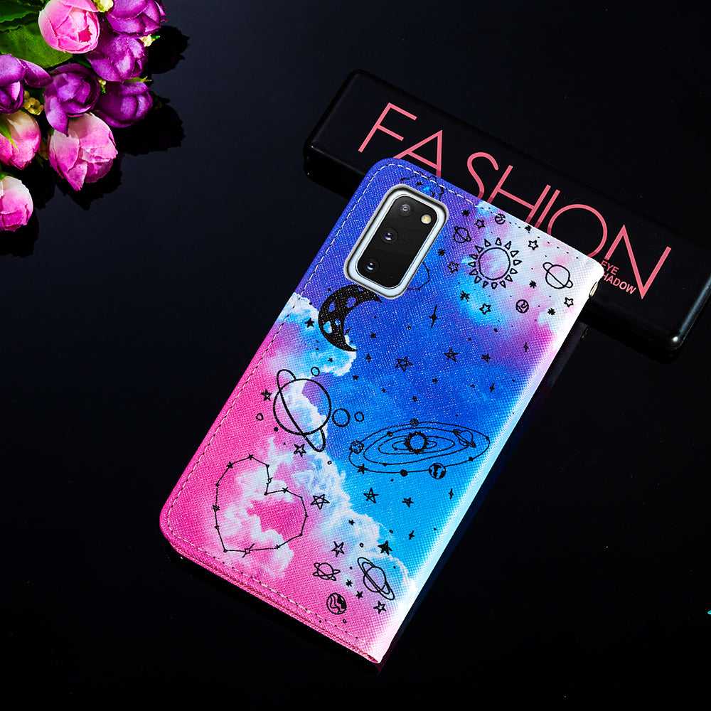 Pattern Printing Leather Phone Cover Case with Cards Slots for Samsung Galaxy S20 4G/S20 5G - Stars