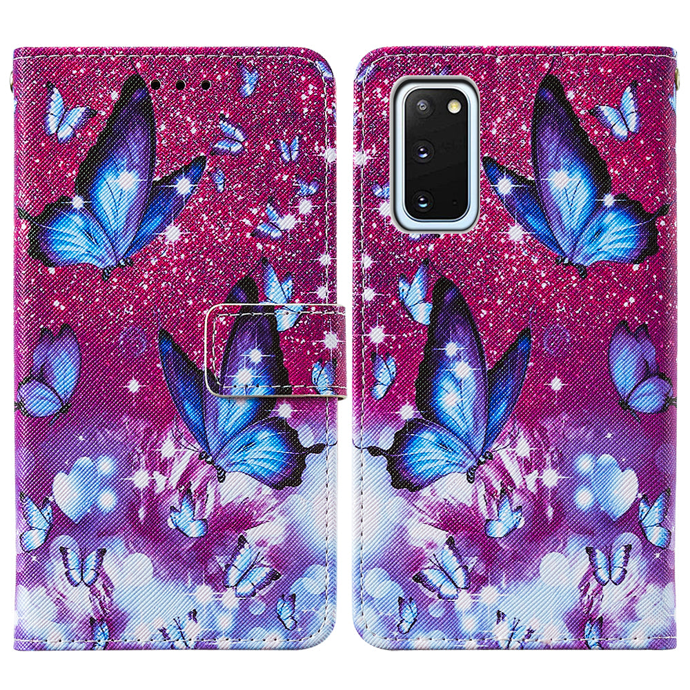 Pattern Printing Leather Phone Cover Case with Cards Slots for Samsung Galaxy S20 4G/S20 5G - Blue Butterfly