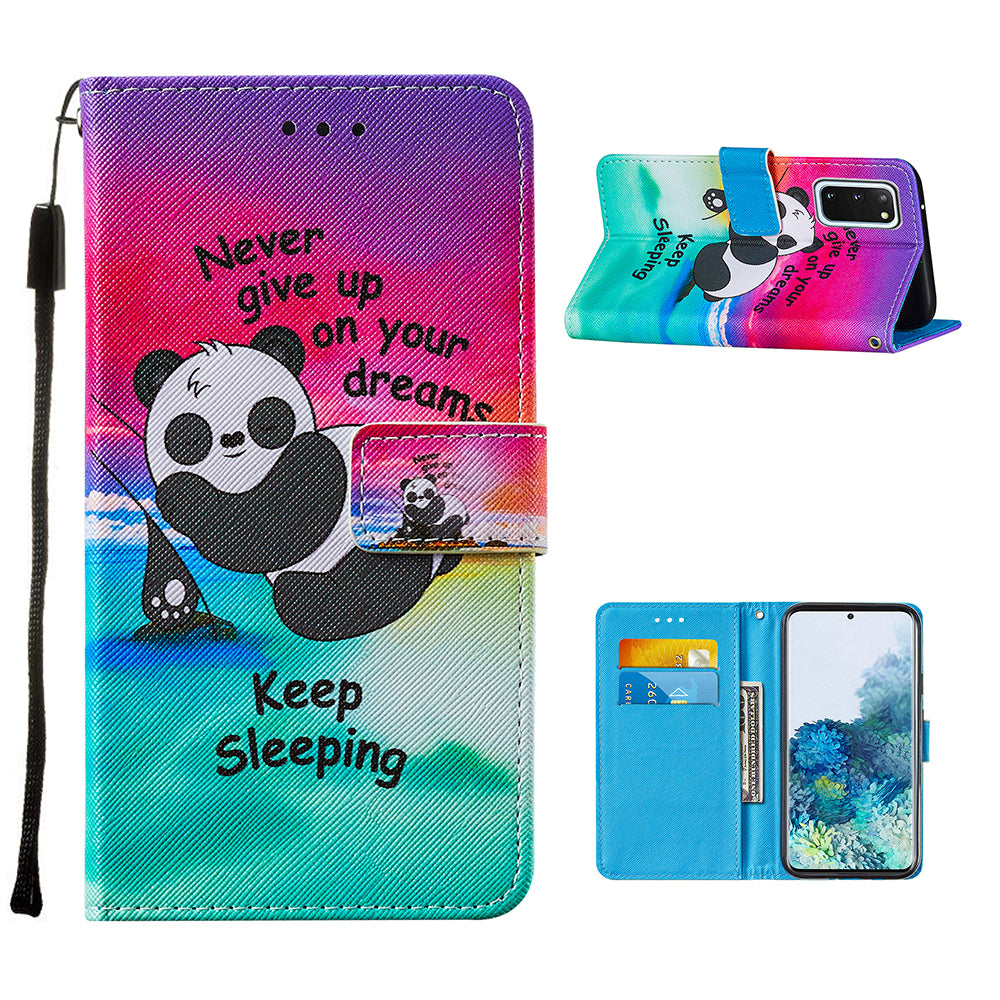 Pattern Printing Leather Phone Cover Case with Cards Slots for Samsung Galaxy S20 4G/S20 5G - Panda