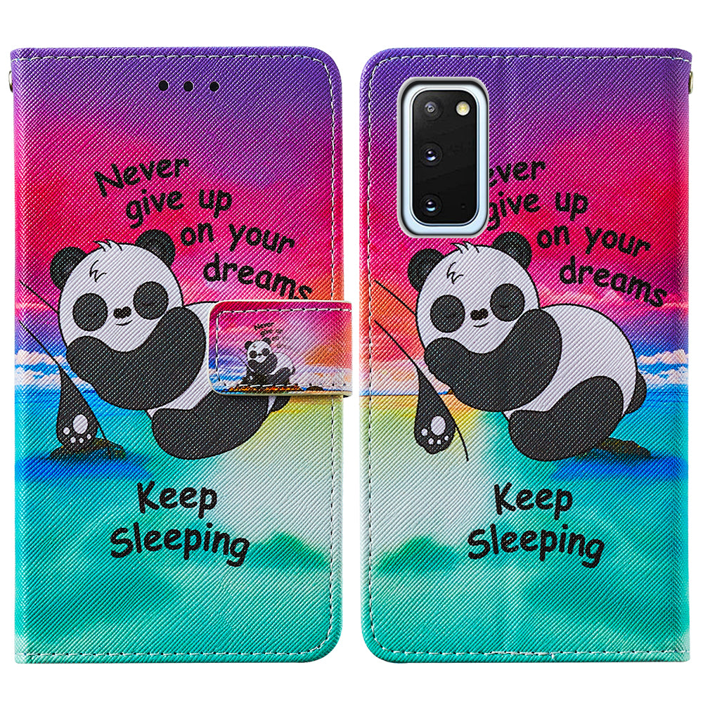 Pattern Printing Leather Phone Cover Case with Cards Slots for Samsung Galaxy S20 4G/S20 5G - Panda