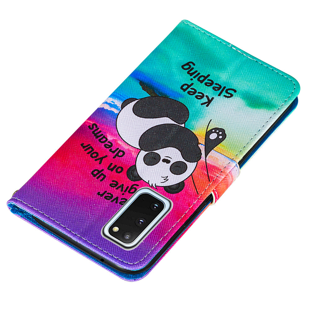 Pattern Printing Leather Phone Cover Case with Cards Slots for Samsung Galaxy S20 4G/S20 5G - Panda