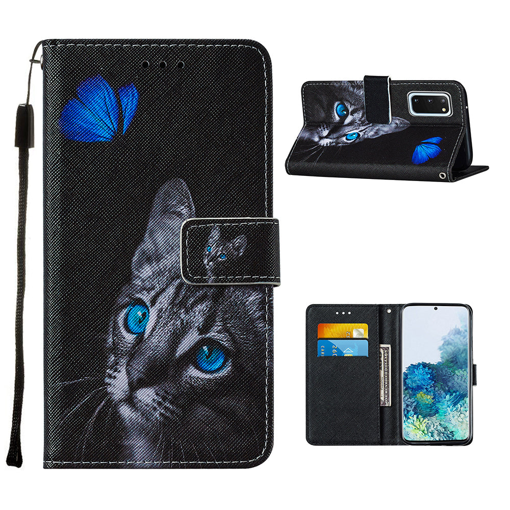 Pattern Printing Leather Phone Cover Case with Cards Slots for Samsung Galaxy S20 4G/S20 5G - Cat