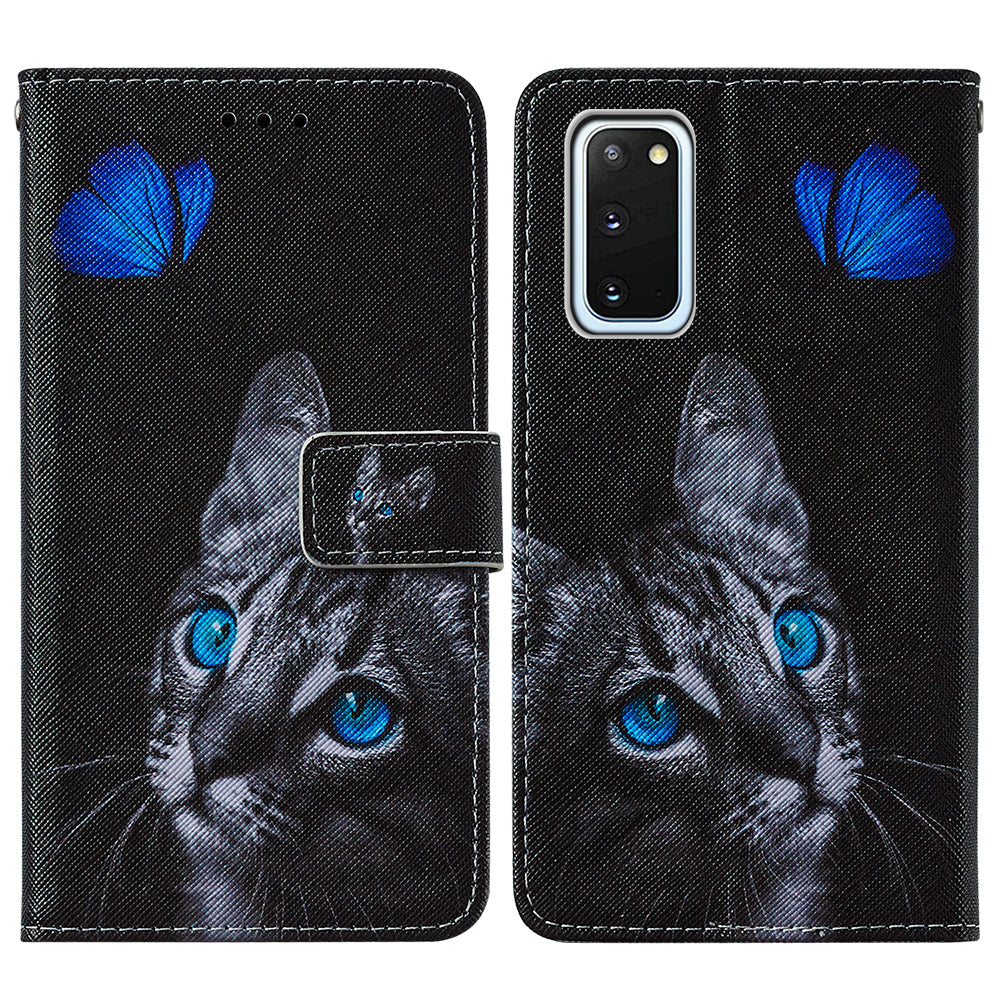 Pattern Printing Leather Phone Cover Case with Cards Slots for Samsung Galaxy S20 4G/S20 5G - Cat