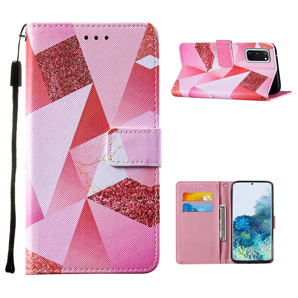 Pattern Printing Leather Phone Cover Case with Cards Slots for Samsung Galaxy S20 4G/S20 5G - Pink Geometry