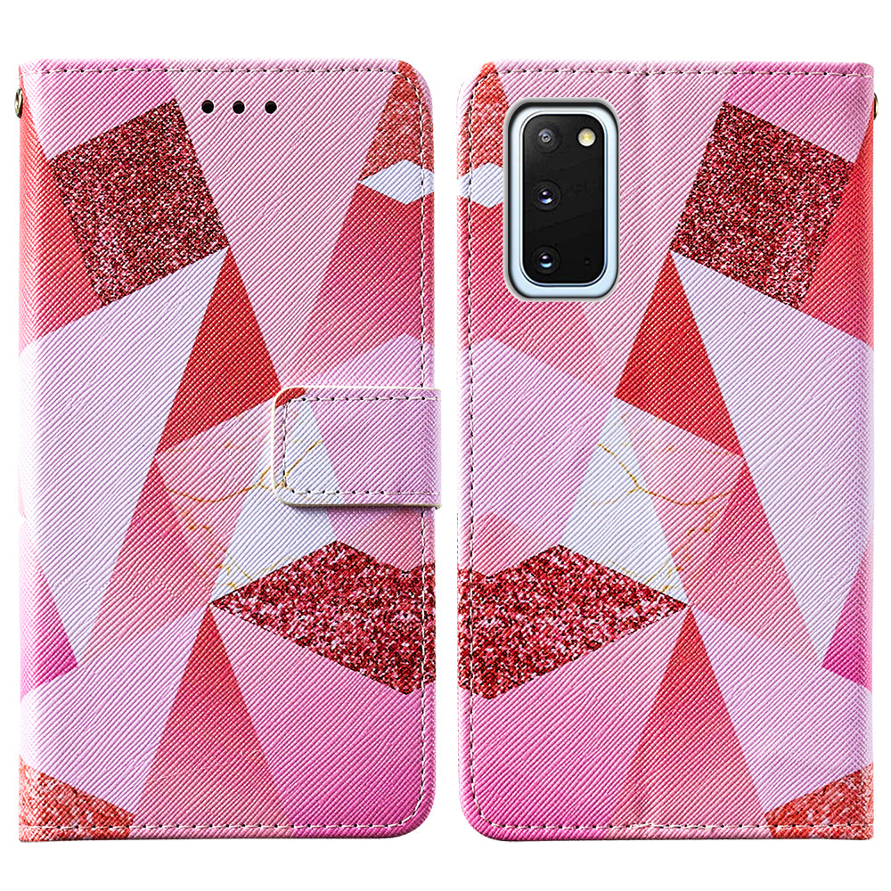 Pattern Printing Leather Phone Cover Case with Cards Slots for Samsung Galaxy S20 4G/S20 5G - Pink Geometry