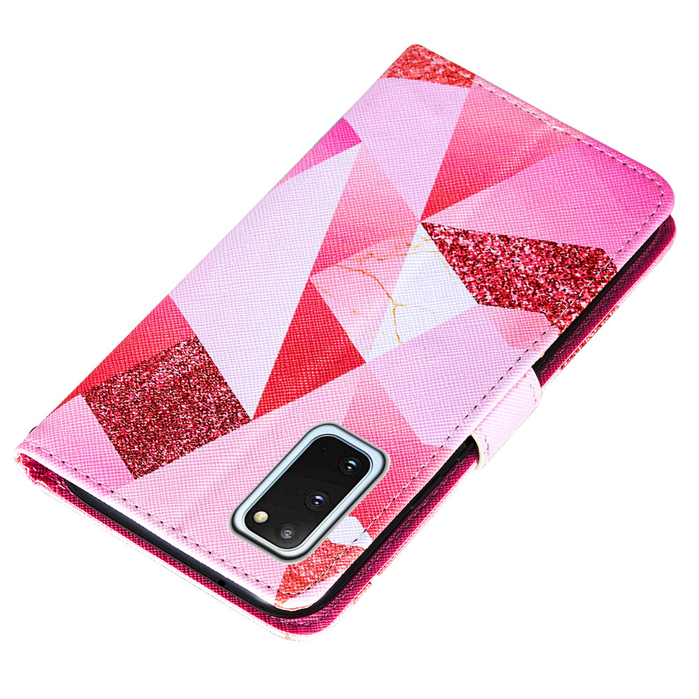 Pattern Printing Leather Phone Cover Case with Cards Slots for Samsung Galaxy S20 4G/S20 5G - Pink Geometry