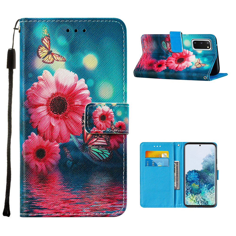 Pattern Printing Leather Phone Cover Case with Cards Slots for Samsung Galaxy S20 4G/S20 5G - Flowers