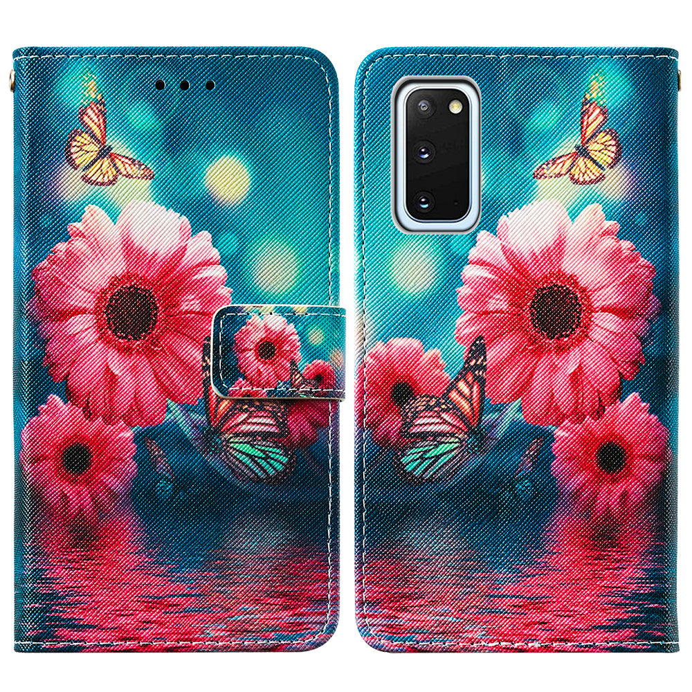 Pattern Printing Leather Phone Cover Case with Cards Slots for Samsung Galaxy S20 4G/S20 5G - Flowers