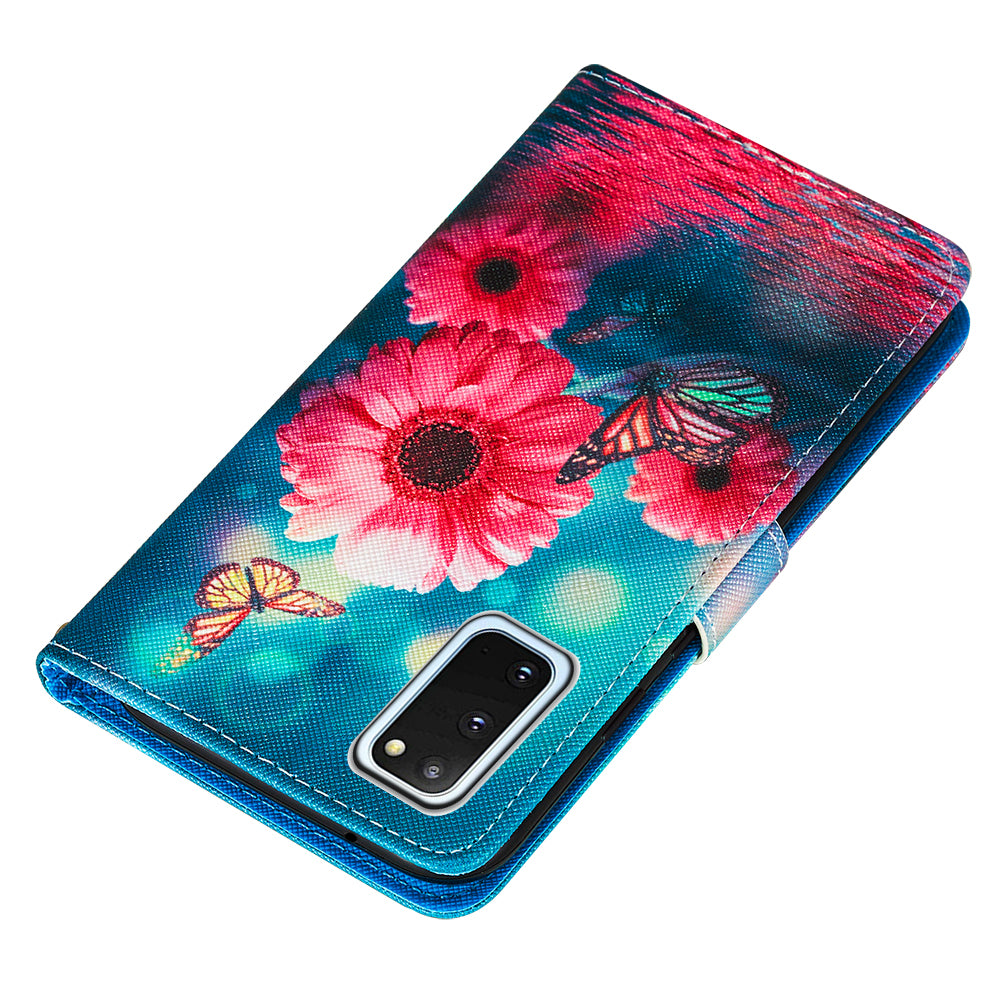 Pattern Printing Leather Phone Cover Case with Cards Slots for Samsung Galaxy S20 4G/S20 5G - Flowers