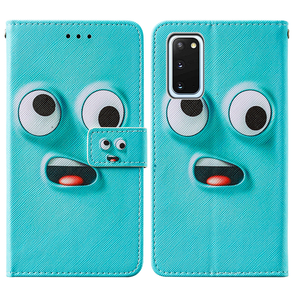 Pattern Printing Leather Phone Cover Case with Cards Slots for Samsung Galaxy S20 4G/S20 5G - Funny Face