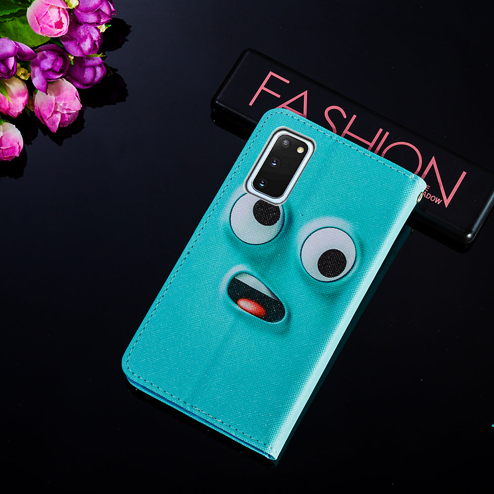 Pattern Printing Leather Phone Cover Case with Cards Slots for Samsung Galaxy S20 4G/S20 5G - Funny Face