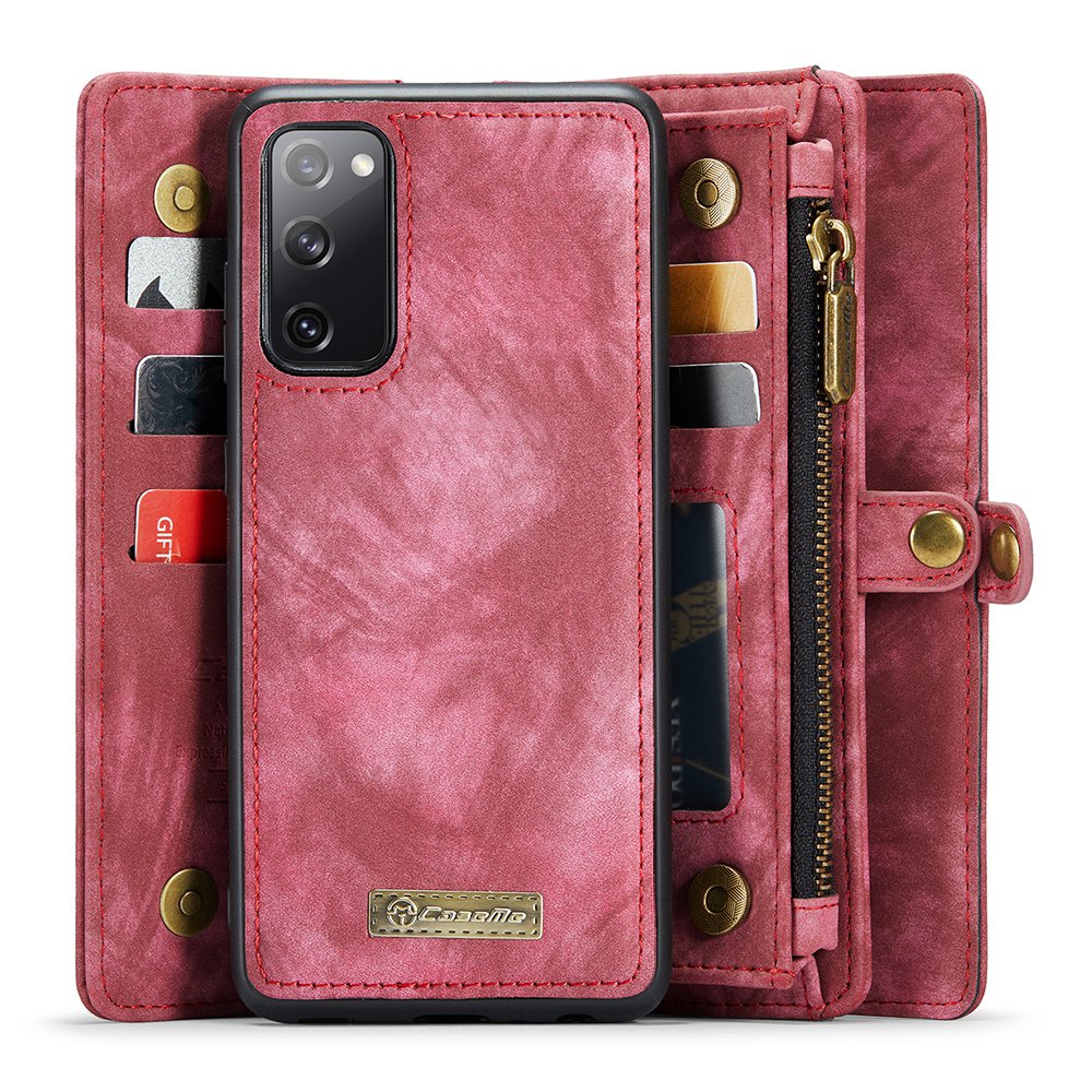 CASEME for Samsung Galaxy S20 FE / S20 Fan Edition / S20 FE 5G / S20 Fan Edition 5G / S20 Lite / S20 FE 2022 008 Series Multi-function 2-in-1 Wallet TPU+PU Leather Phone Case - Red