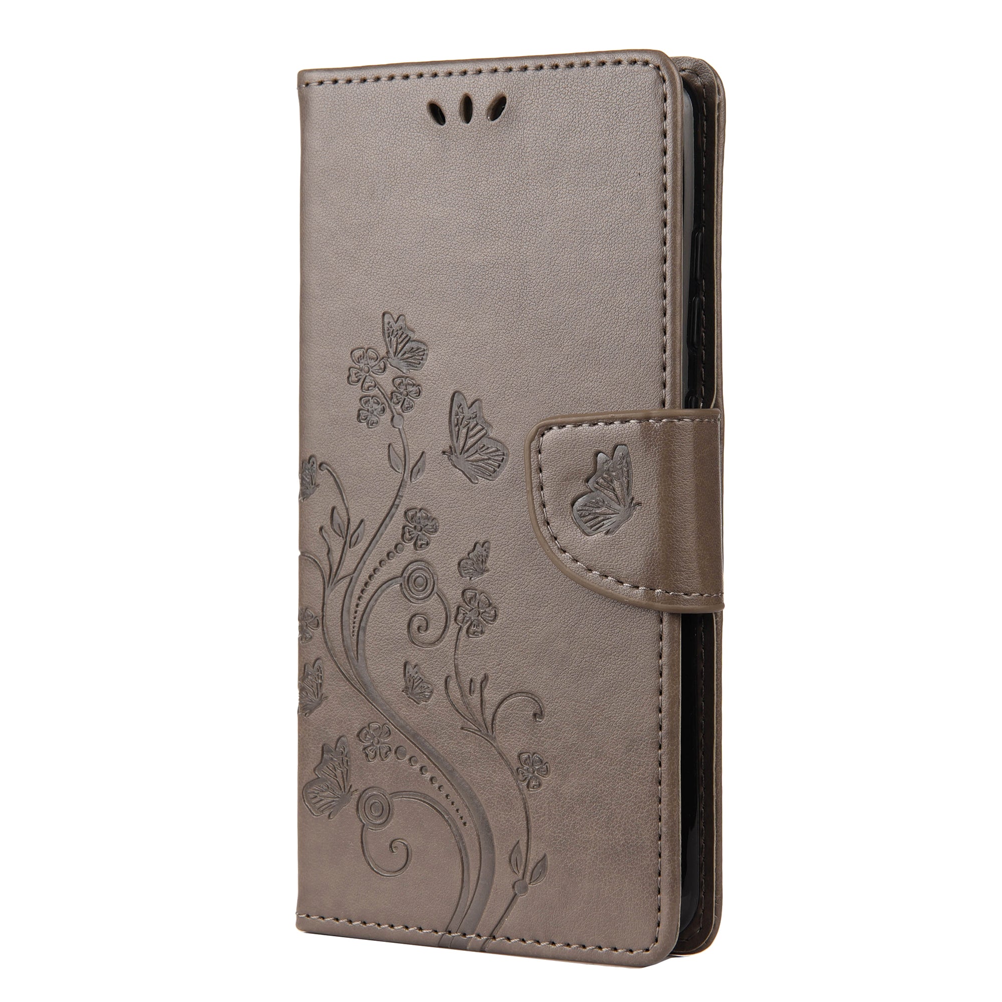 For Samsung Galaxy S20 FE/S20 Fan Edition/S20 FE 5G/S20 Fan Edition 5G/S20 Lite/S20 FE 2022 Butterfly Pattern Imprinting Stand Leather Wallet Phone Cover Shell - Grey