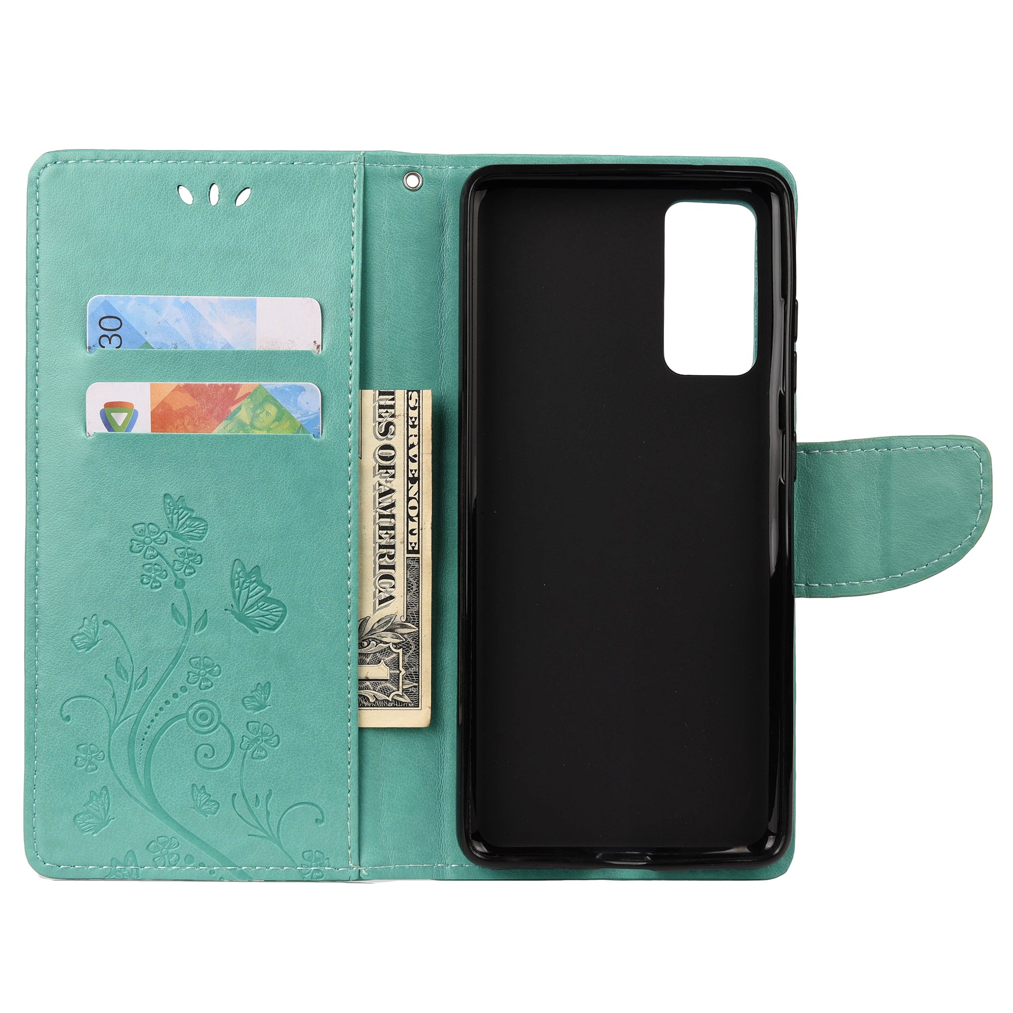 For Samsung Galaxy S20 FE/S20 Fan Edition/S20 FE 5G/S20 Fan Edition 5G/S20 Lite/S20 FE 2022 Butterfly Pattern Imprinting Stand Leather Wallet Phone Cover Shell - Green