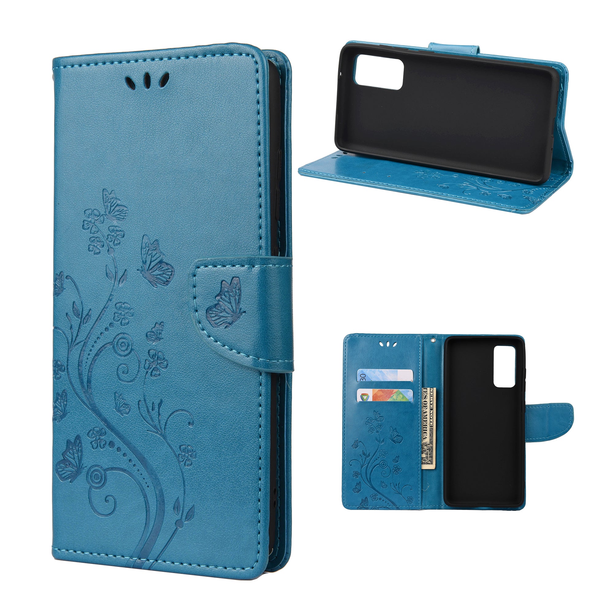 For Samsung Galaxy S20 FE/S20 Fan Edition/S20 FE 5G/S20 Fan Edition 5G/S20 Lite/S20 FE 2022 Butterfly Pattern Imprinting Stand Leather Wallet Phone Cover Shell - Blue