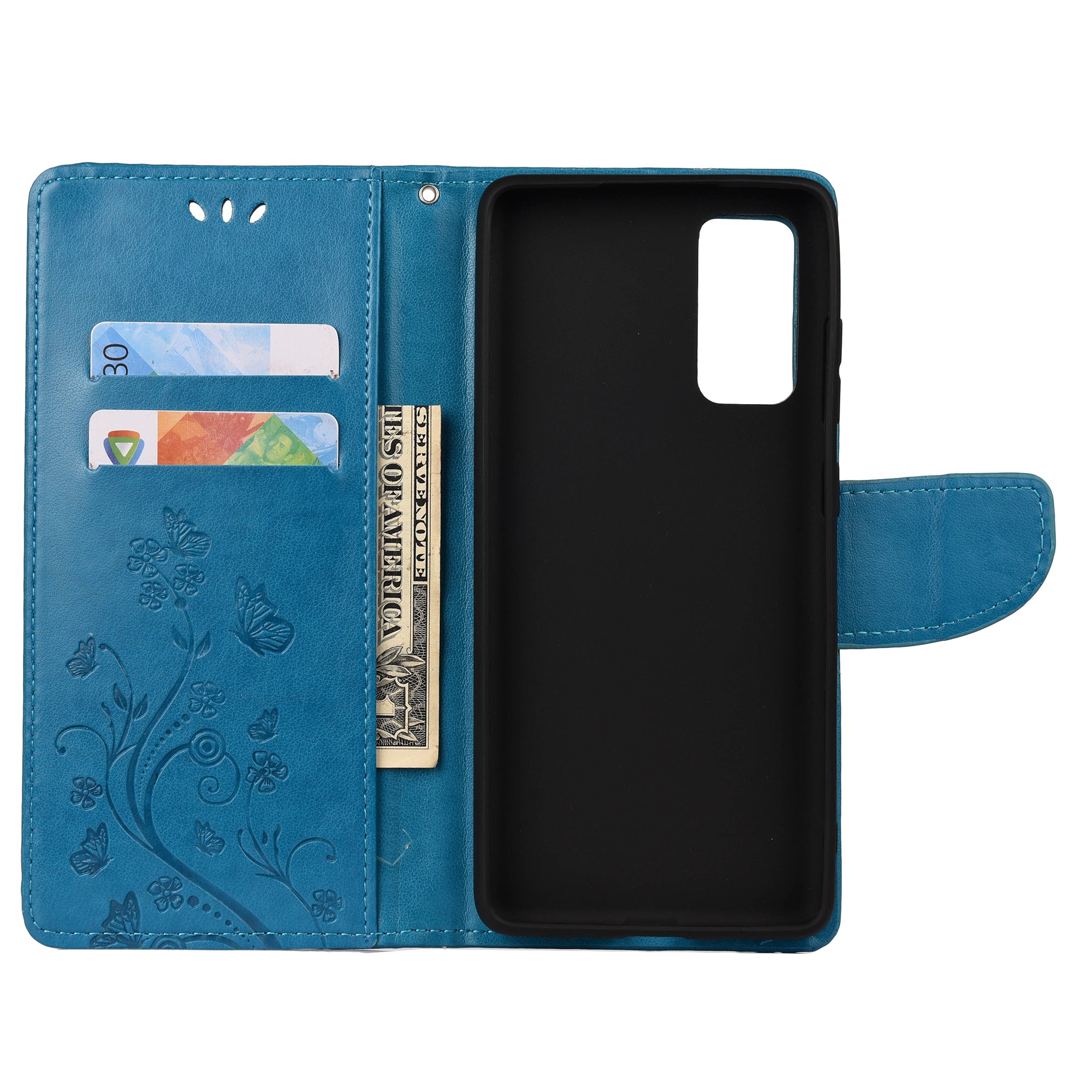 For Samsung Galaxy S20 FE/S20 Fan Edition/S20 FE 5G/S20 Fan Edition 5G/S20 Lite/S20 FE 2022 Butterfly Pattern Imprinting Stand Leather Wallet Phone Cover Shell - Blue