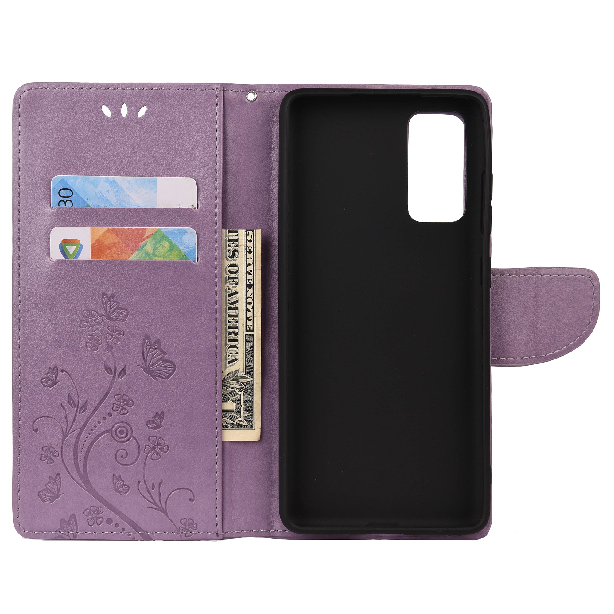 For Samsung Galaxy S20 FE/S20 Fan Edition/S20 FE 5G/S20 Fan Edition 5G/S20 Lite/S20 FE 2022 Butterfly Pattern Imprinting Stand Leather Wallet Phone Cover Shell - Light Purple