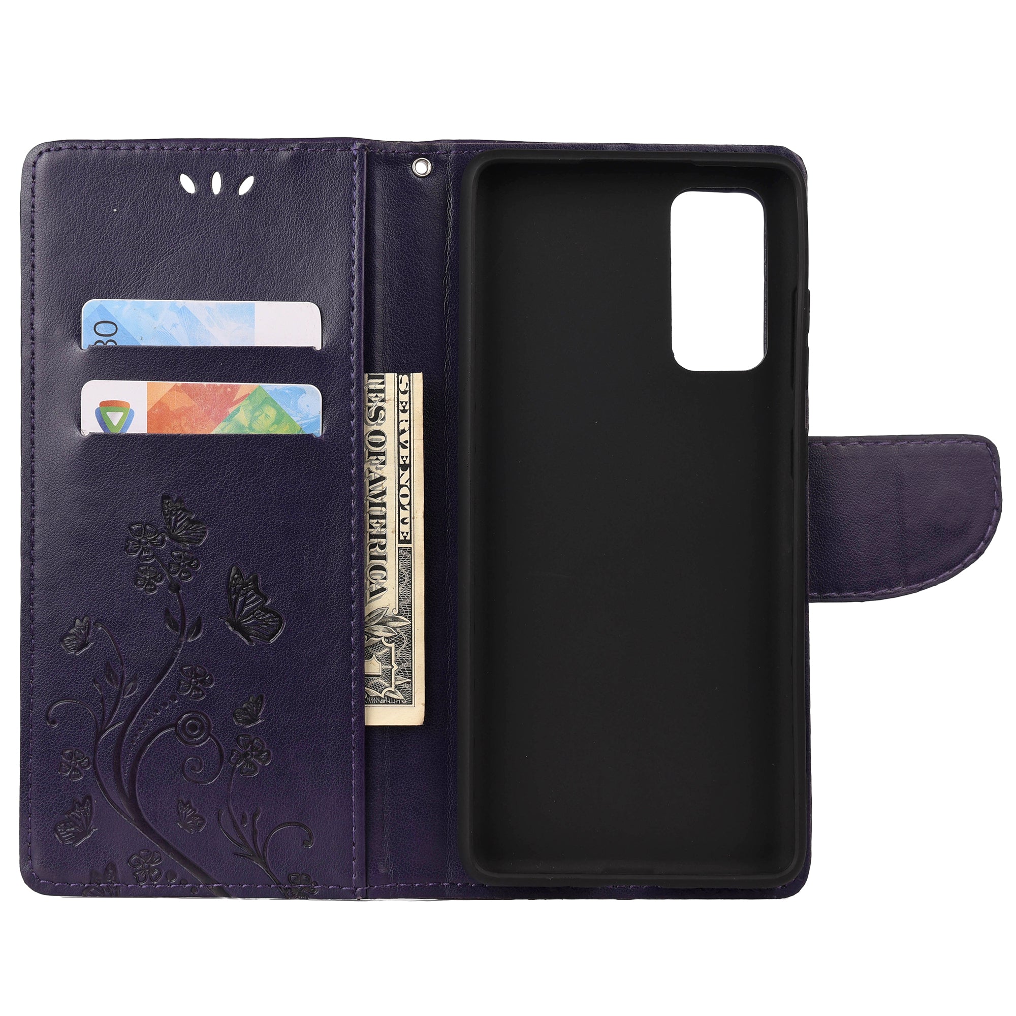 For Samsung Galaxy S20 FE/S20 Fan Edition/S20 FE 5G/S20 Fan Edition 5G/S20 Lite/S20 FE 2022 Butterfly Pattern Imprinting Stand Leather Wallet Phone Cover Shell - Dark Purple