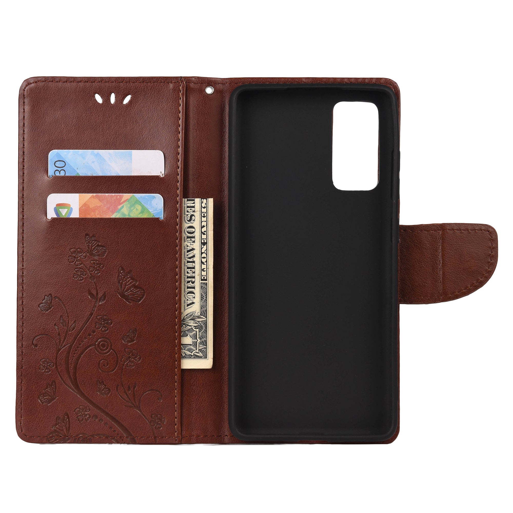 For Samsung Galaxy S20 FE/S20 Fan Edition/S20 FE 5G/S20 Fan Edition 5G/S20 Lite/S20 FE 2022 Butterfly Pattern Imprinting Stand Leather Wallet Phone Cover Shell - Brown