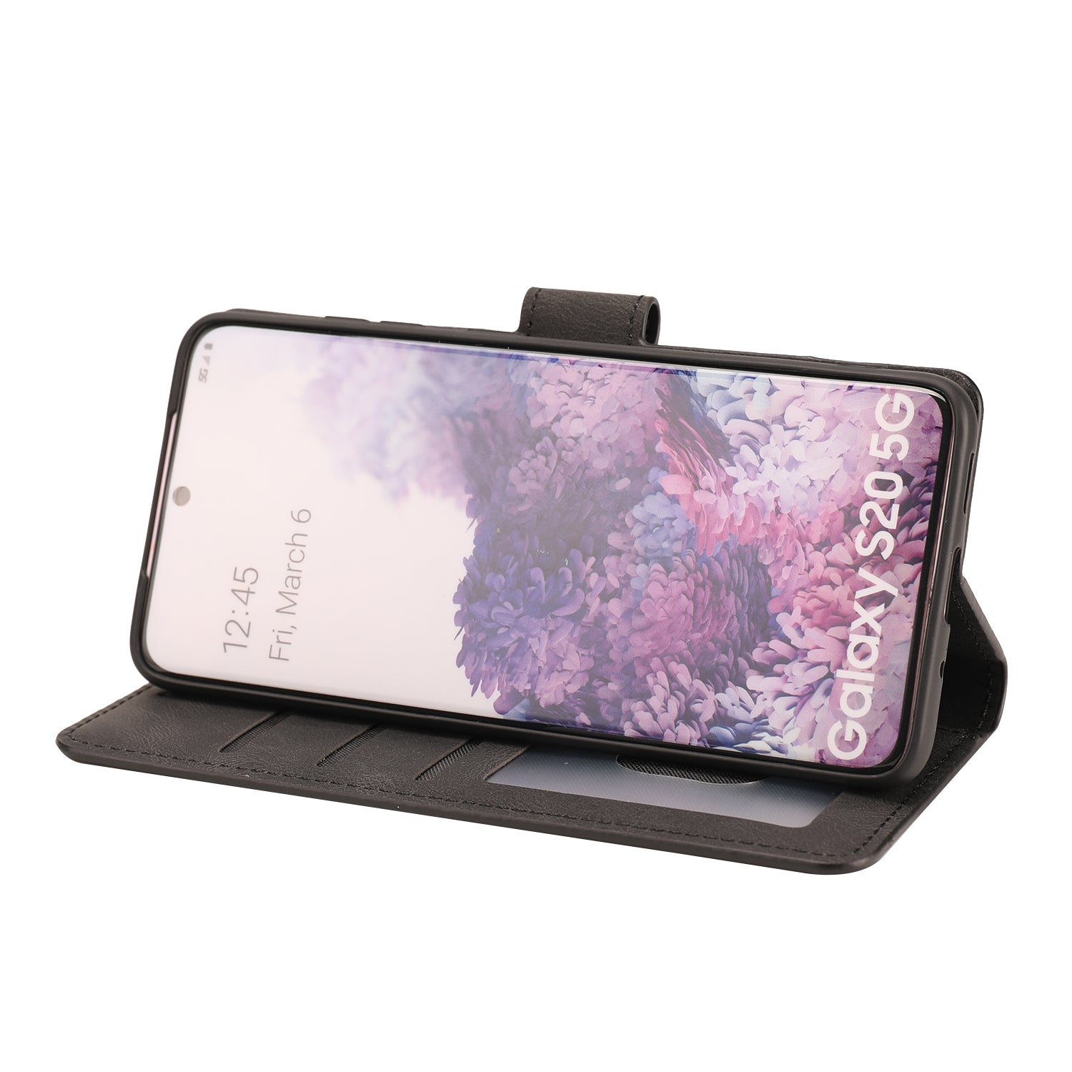 TPU + PU Leather Phone Protective Shell with Wallet and Stand for Samsung Galaxy S20 4G/S20 5G - Black