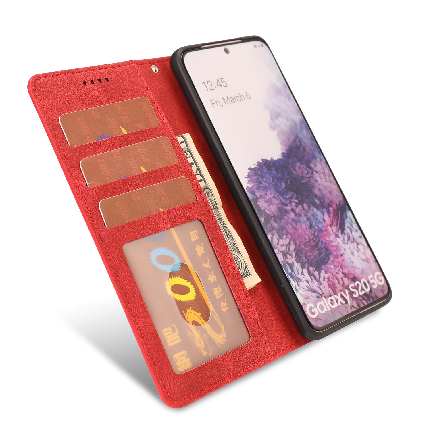 TPU + PU Leather Phone Protective Shell with Wallet and Stand for Samsung Galaxy S20 4G/S20 5G - Red