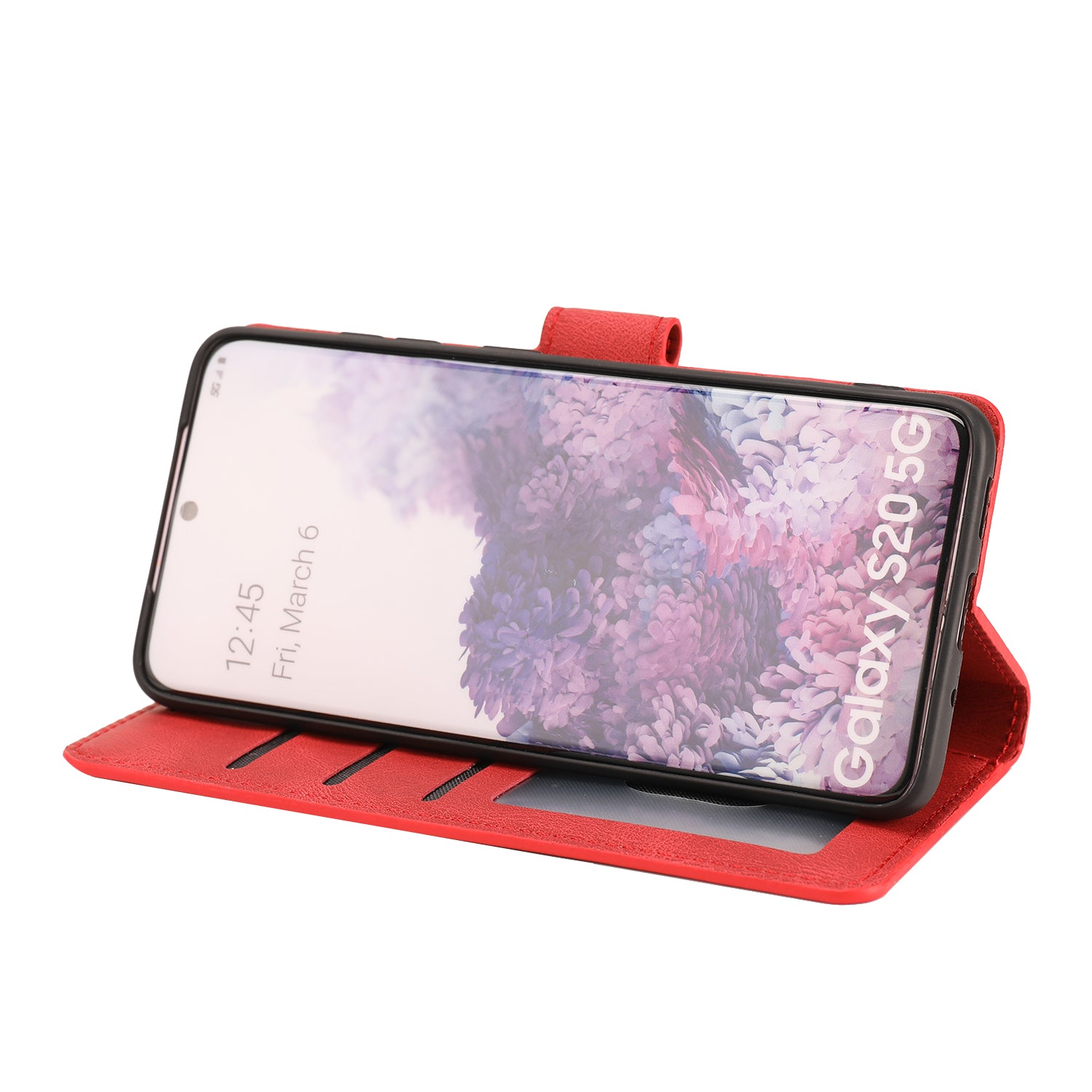 TPU + PU Leather Phone Protective Shell with Wallet and Stand for Samsung Galaxy S20 4G/S20 5G - Red