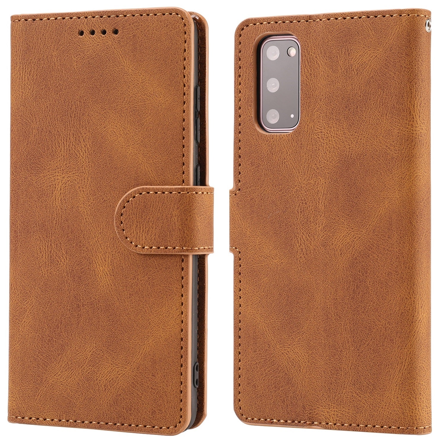 TPU + PU Leather Phone Protective Shell with Wallet and Stand for Samsung Galaxy S20 4G/S20 5G - Light Brown