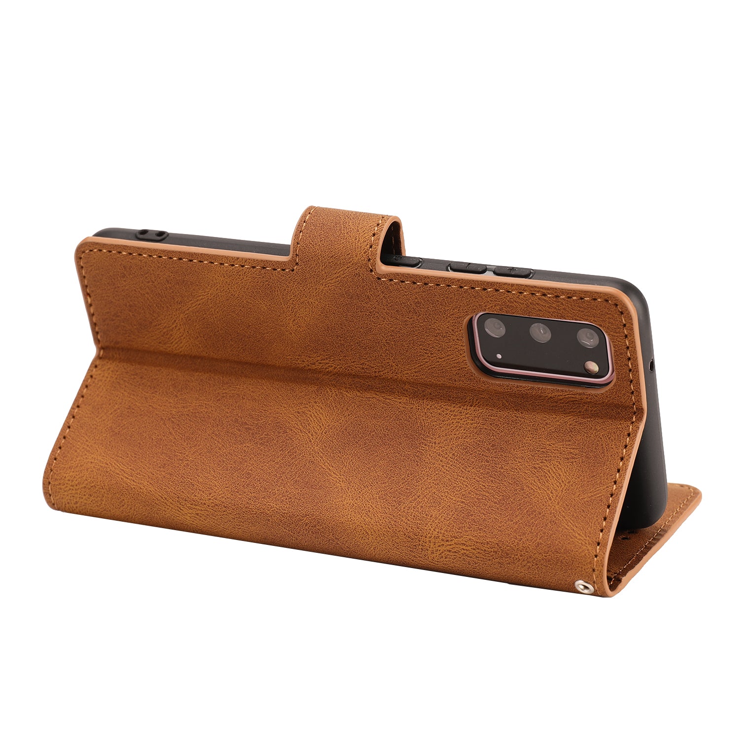 TPU + PU Leather Phone Protective Shell with Wallet and Stand for Samsung Galaxy S20 4G/S20 5G - Light Brown