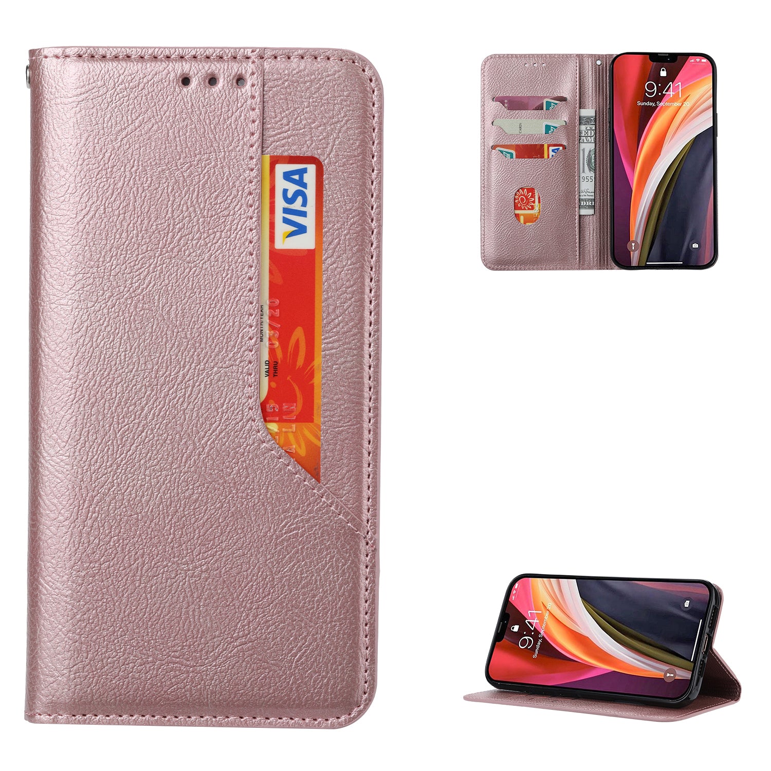 For Samsung Galaxy S20 FE/S20 Fan Edition/S20 FE 5G/S20 Fan Edition 5G/S20 Lite/S20 FE 2022 Auto-absorbed Leather Wallet Stand Protective Cover - Rose Gold