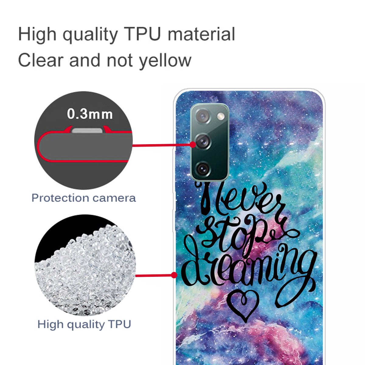 For Samsung Galaxy S20 FE/S20 Fan Edition/S20 FE 5G/S20 Fan Edition 5G/S20 Lite/S20 FE 2022 Pattern Printing IMD Soft TPU Phone Case - Never Stop Dreaming