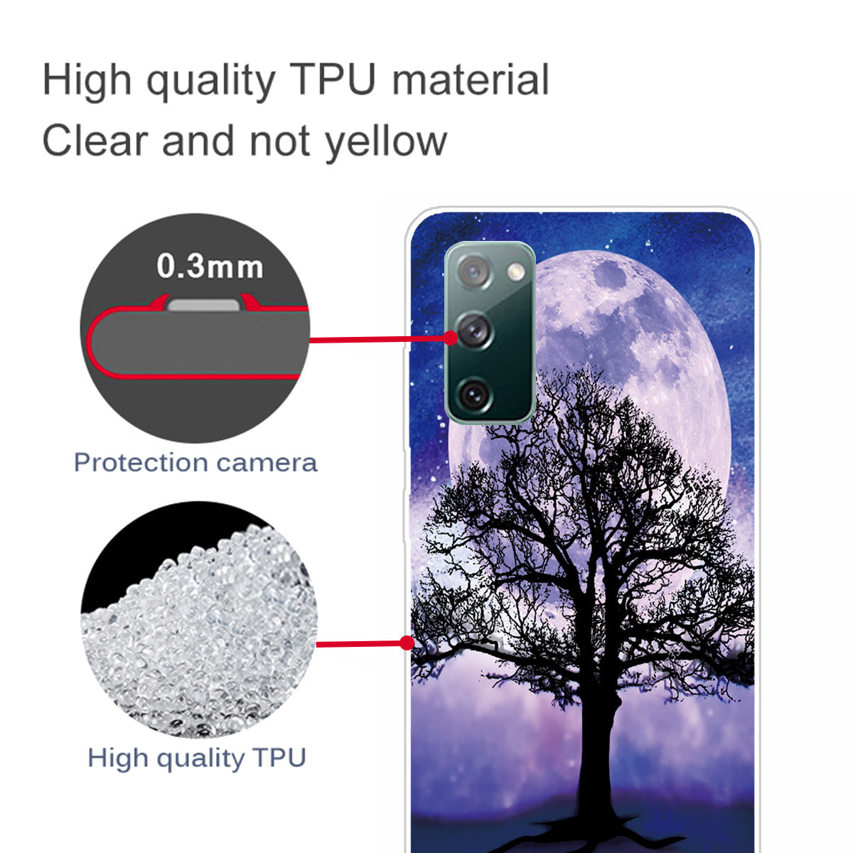 For Samsung Galaxy S20 FE/S20 Fan Edition/S20 FE 5G/S20 Fan Edition 5G/S20 Lite/S20 FE 2022 Pattern Printing IMD Soft TPU Phone Case - Tree and Moon