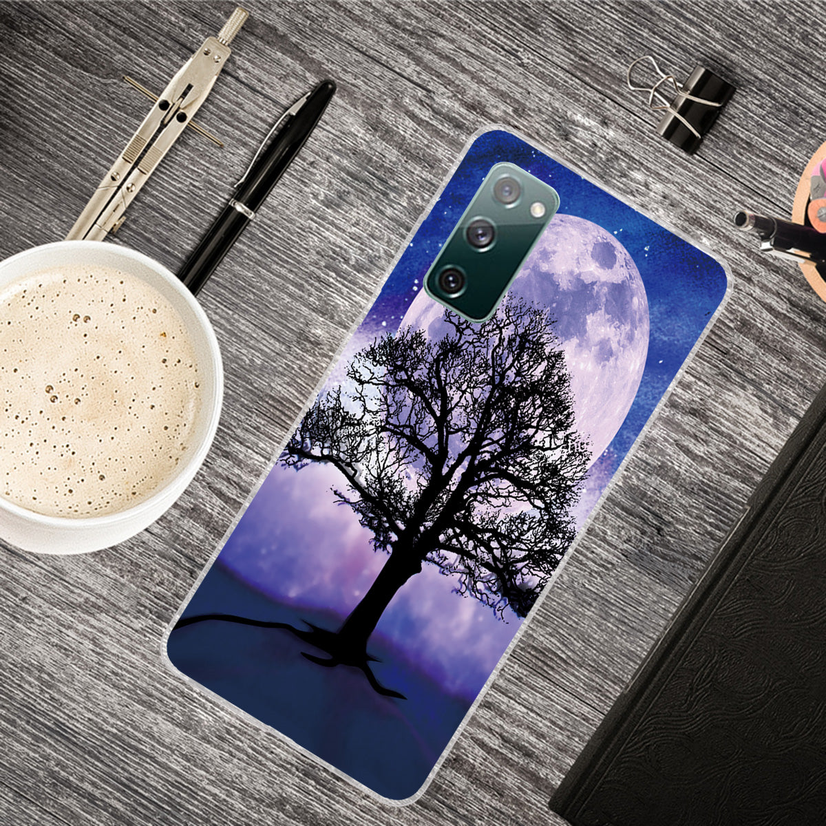 For Samsung Galaxy S20 FE/S20 Fan Edition/S20 FE 5G/S20 Fan Edition 5G/S20 Lite/S20 FE 2022 Pattern Printing IMD Soft TPU Phone Case - Tree and Moon