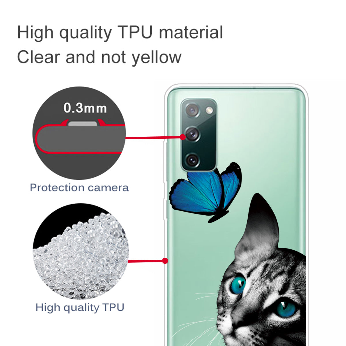 For Samsung Galaxy S20 FE/S20 Fan Edition/S20 FE 5G/S20 Fan Edition 5G/S20 Lite/S20 FE 2022 Pattern Printing IMD Soft TPU Phone Case - Cat and Butterfly