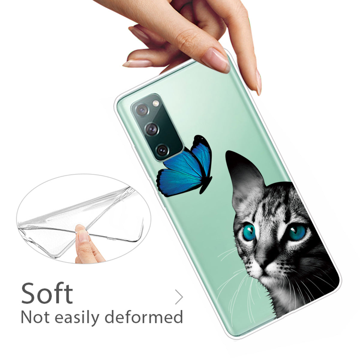 For Samsung Galaxy S20 FE/S20 Fan Edition/S20 FE 5G/S20 Fan Edition 5G/S20 Lite/S20 FE 2022 Pattern Printing IMD Soft TPU Phone Case - Cat and Butterfly