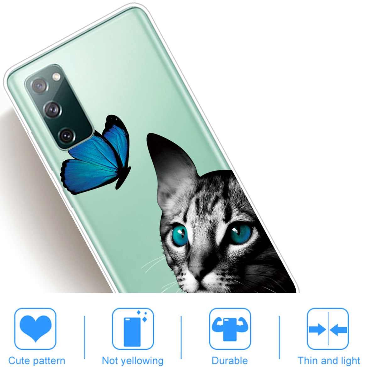 For Samsung Galaxy S20 FE/S20 Fan Edition/S20 FE 5G/S20 Fan Edition 5G/S20 Lite/S20 FE 2022 Pattern Printing IMD Soft TPU Phone Case - Cat and Butterfly