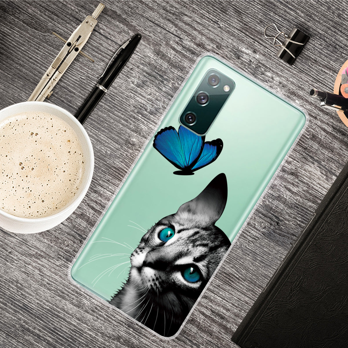 For Samsung Galaxy S20 FE/S20 Fan Edition/S20 FE 5G/S20 Fan Edition 5G/S20 Lite/S20 FE 2022 Pattern Printing IMD Soft TPU Phone Case - Cat and Butterfly