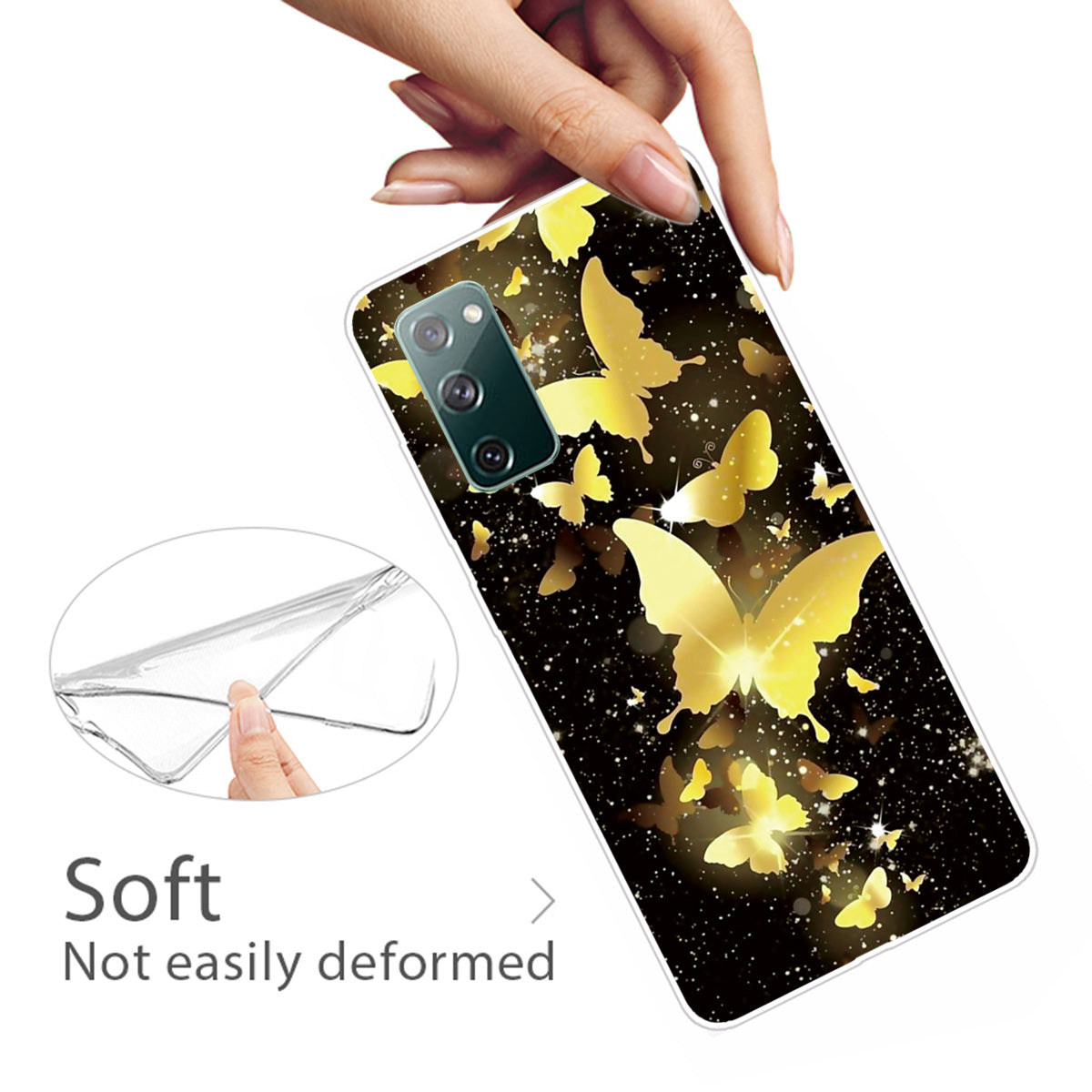 For Samsung Galaxy S20 FE/S20 Fan Edition/S20 FE 5G/S20 Fan Edition 5G/S20 Lite/S20 FE 2022 Pattern Printing IMD Soft TPU Phone Case - Gold Butterfly