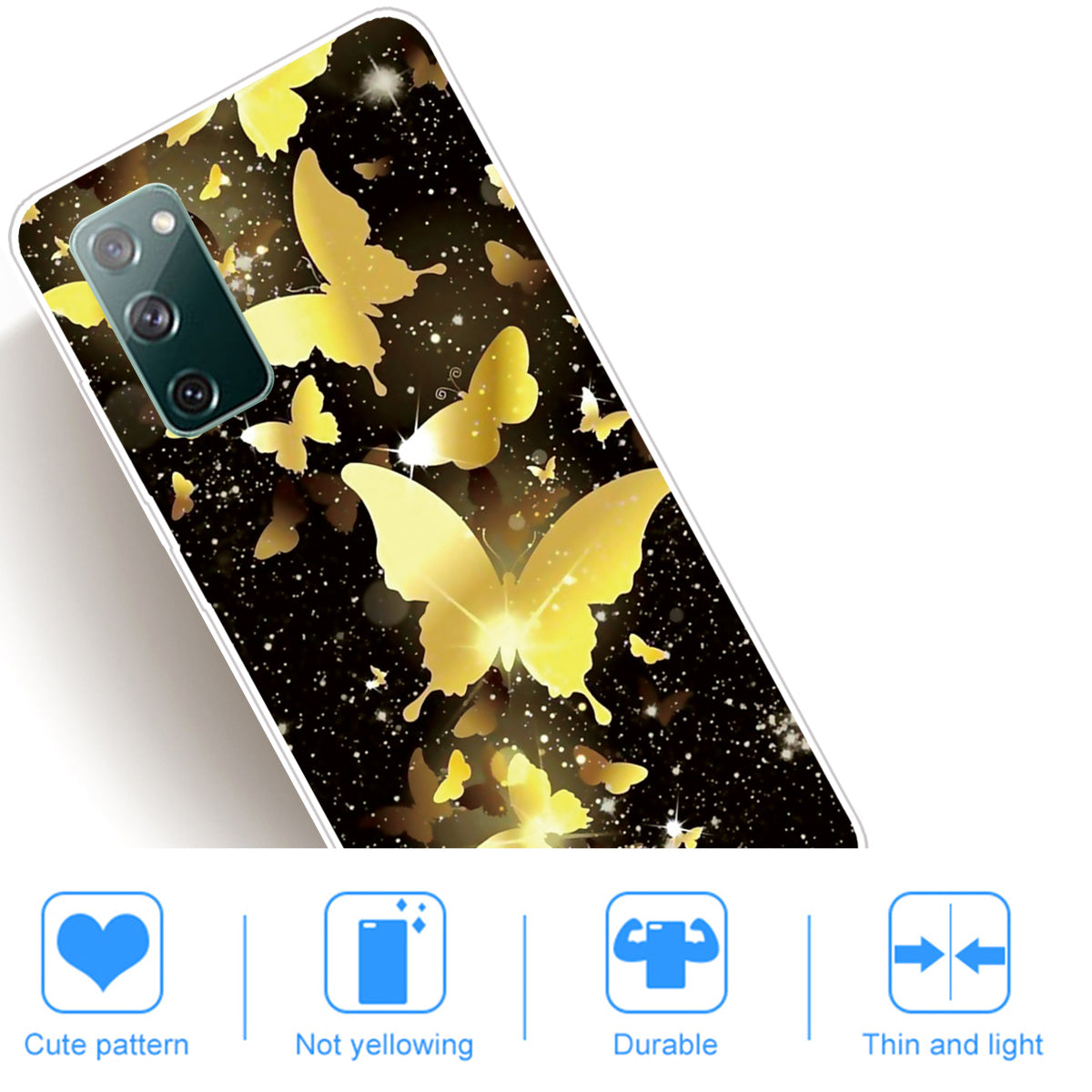 For Samsung Galaxy S20 FE/S20 Fan Edition/S20 FE 5G/S20 Fan Edition 5G/S20 Lite/S20 FE 2022 Pattern Printing IMD Soft TPU Phone Case - Gold Butterfly