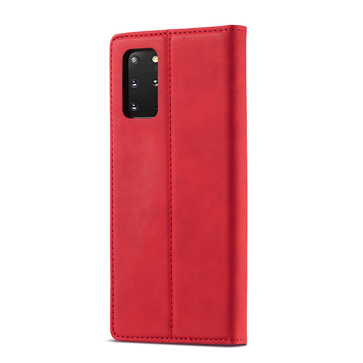 LC.IMEEKE Auto-Absorbed Leather Wallet Stand Phone Protective Shell with Wallet Stand for Samsung Galaxy S20 Plus/S20 Plus 5G - Red