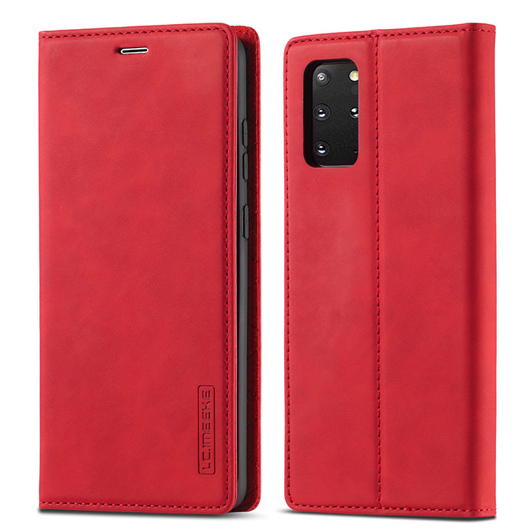 LC.IMEEKE Auto-Absorbed Leather Wallet Stand Phone Protective Shell with Wallet Stand for Samsung Galaxy S20 Plus/S20 Plus 5G - Red